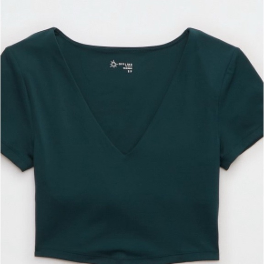 Aerie offline Dark Green V-Neck Crop Top size large